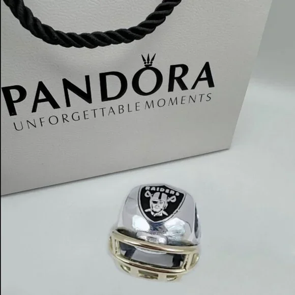 Pandora Las Vegas Raiders Football Helmet Bead Charm Pendant S925 ALE - Picture 1 of 7